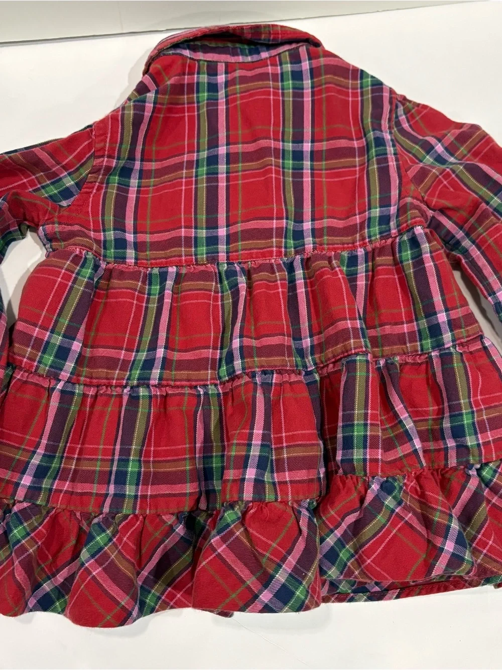 Ralph Lauren‎ Girls 4 Christmas Plaid Peplum Shirt Dress Red Green Pink Preppy
